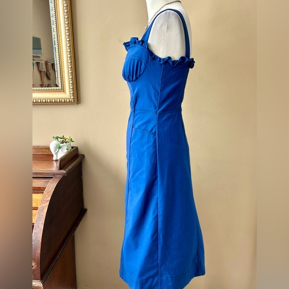 Sea New York Royal Blue Ruffle Corset Bustier Milkmaid Zip Front Midi Dress S - Picture 13 of 15